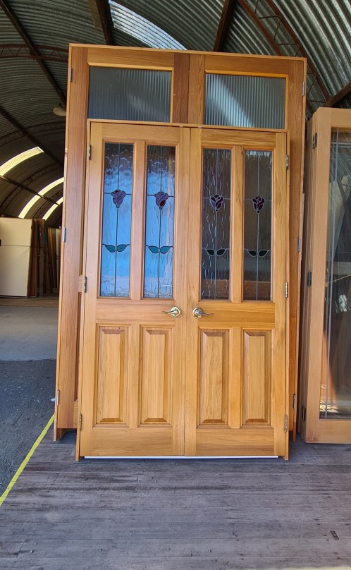 Recycled Rimu Double Door With Stained Glass 1250 x 2025 #1614