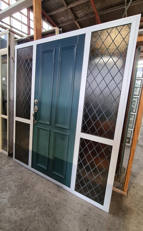 Recycled Aluminium Frame, Wooden Exterior Door With Sidelites 1810 x 2100 #2044