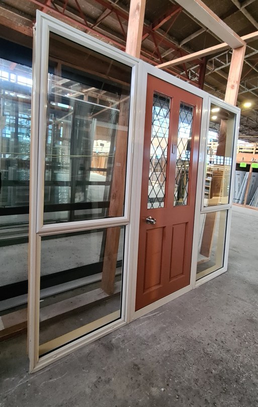 Recycled Aluminium Frame, Wooden Exterior Door With Sidelites 2400 x 2000 #2203