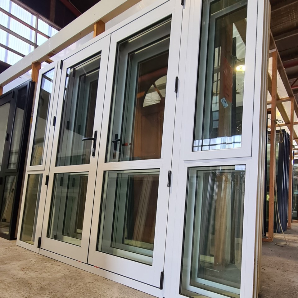 NEW Double Glazed Aluminium French Door With Sidelites 2400 x 2000 Arctic White