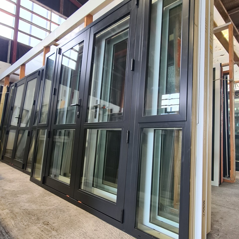 NEW Double Glazed Aluminium French Door With Sidelites 2400 x 2000 Flax Pod