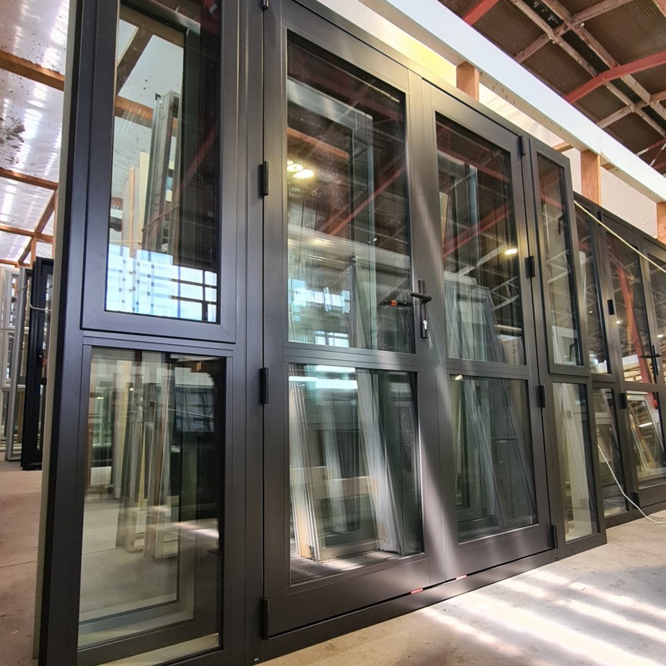NEW Double Glazed Aluminium French Door With Sidelites 2400 x 2000 Ironsand