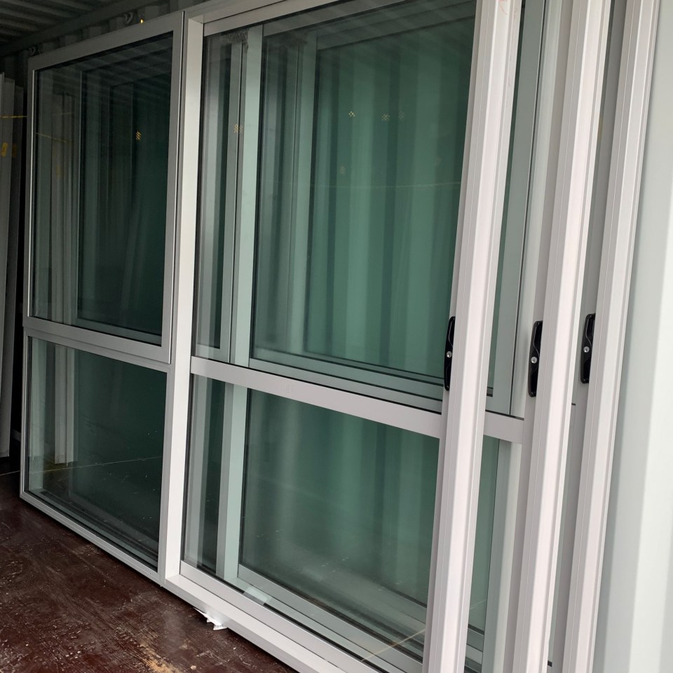 NEW Double Glazed Aluminium Ranchslider Door 2400 x 2000 Silver Pearl - High Wind