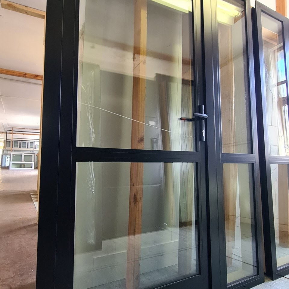 NEW Aluminium Frame Entrance Door With Double Glazed Sidelite, Matte Black