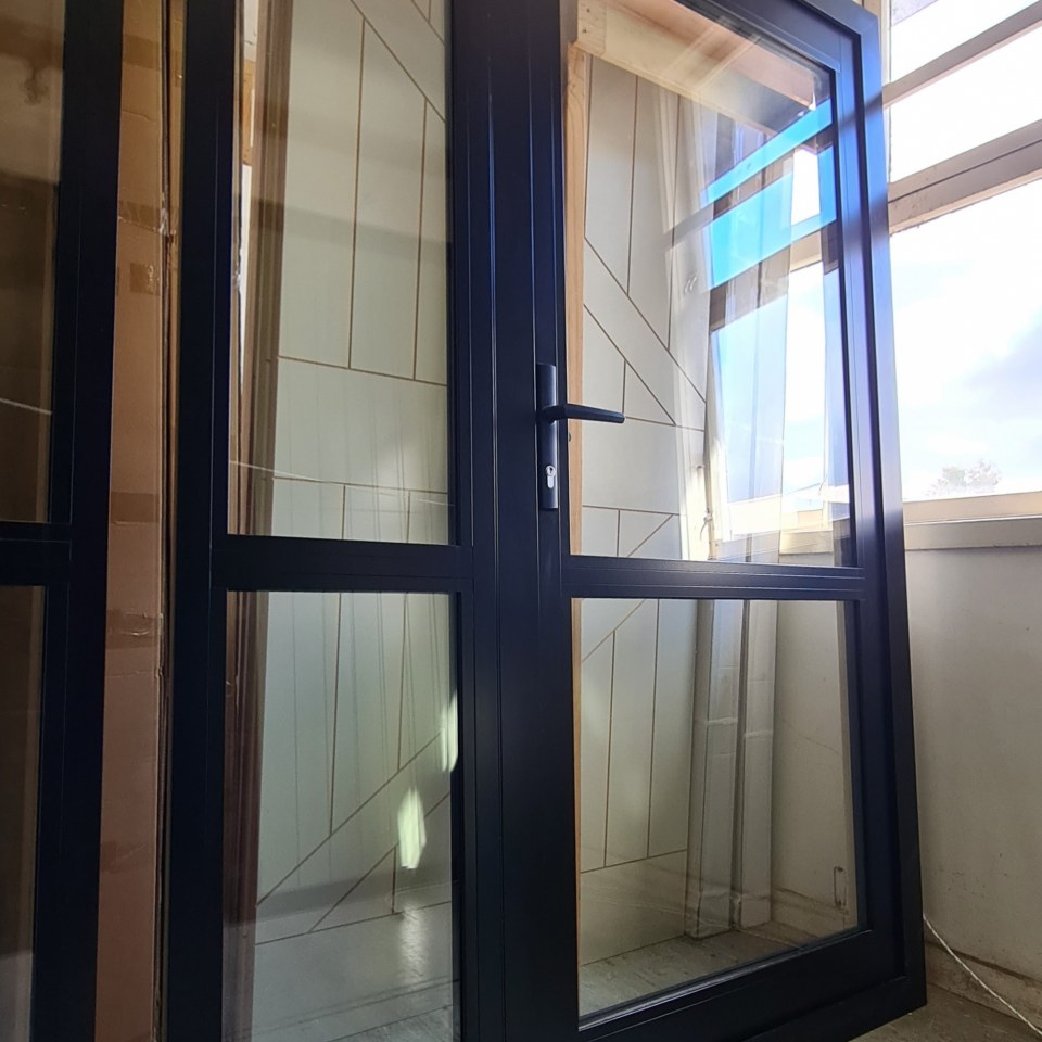 NEW Aluminium Frame Entrance Door With Double Glazed Sidelite, Matte Black