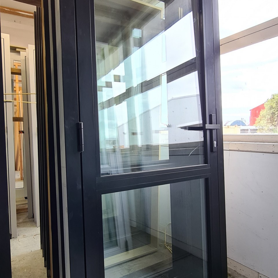NEW Double Glazed Aluminium, Single Door 880 x 2000 Open Out, Matte Black